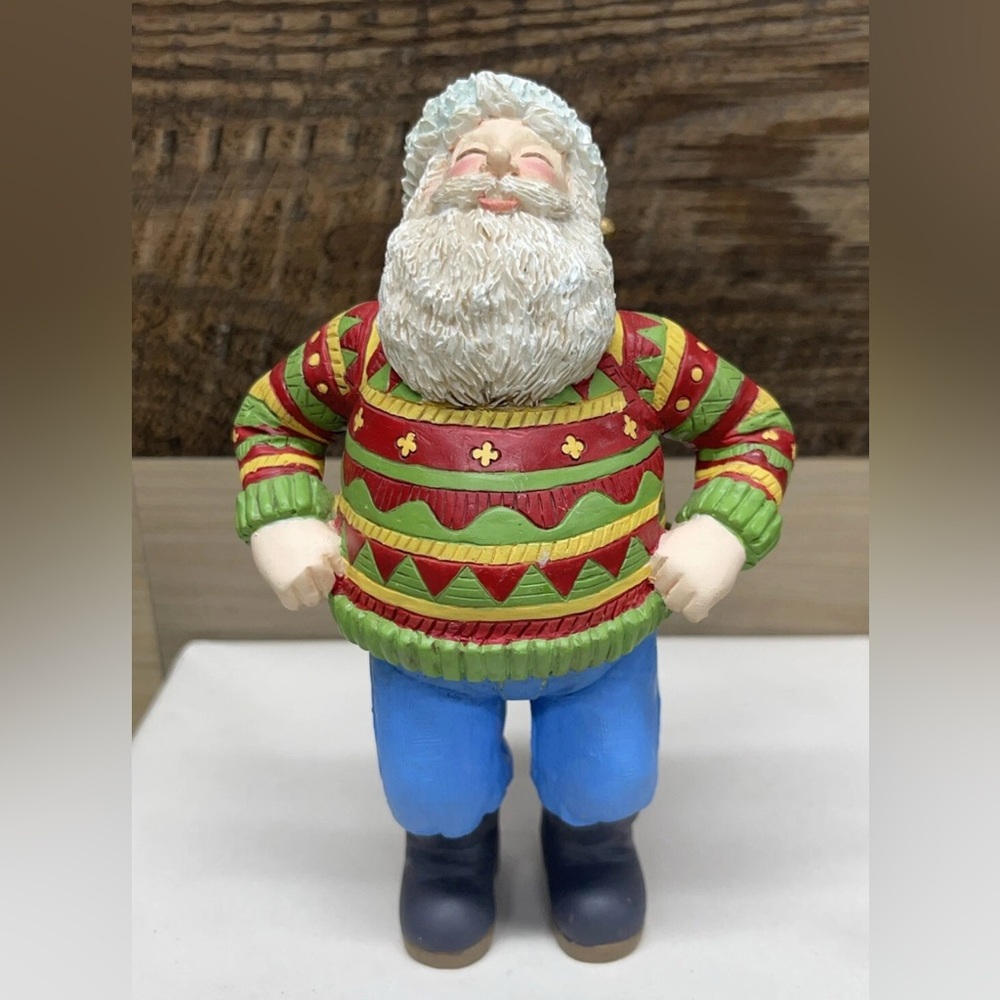 Christmas Santa Clause Figurine Wearing Sweater & Jeans 9” Tall